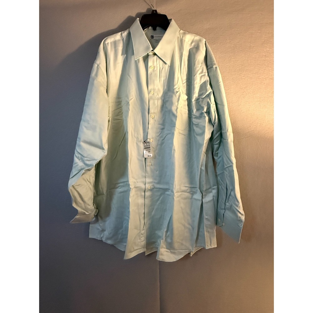 Bachrach Dress Shirt‎ Men's 18.5 36/37 Mint Green JDC Monogram 100% Cotton NWT